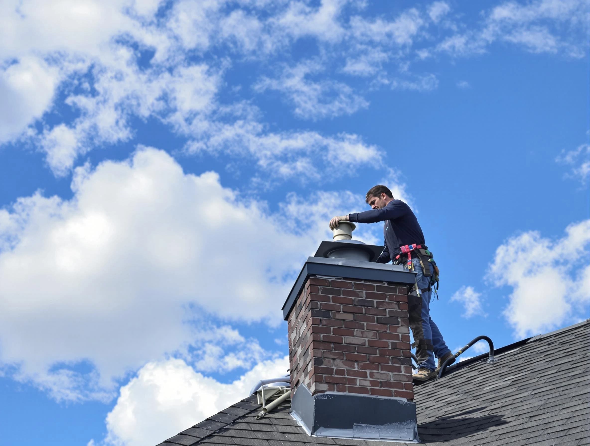 Upper St. Clair Chimney Sweep installing a sturdy chimney cap in Upper St. Clair, PA