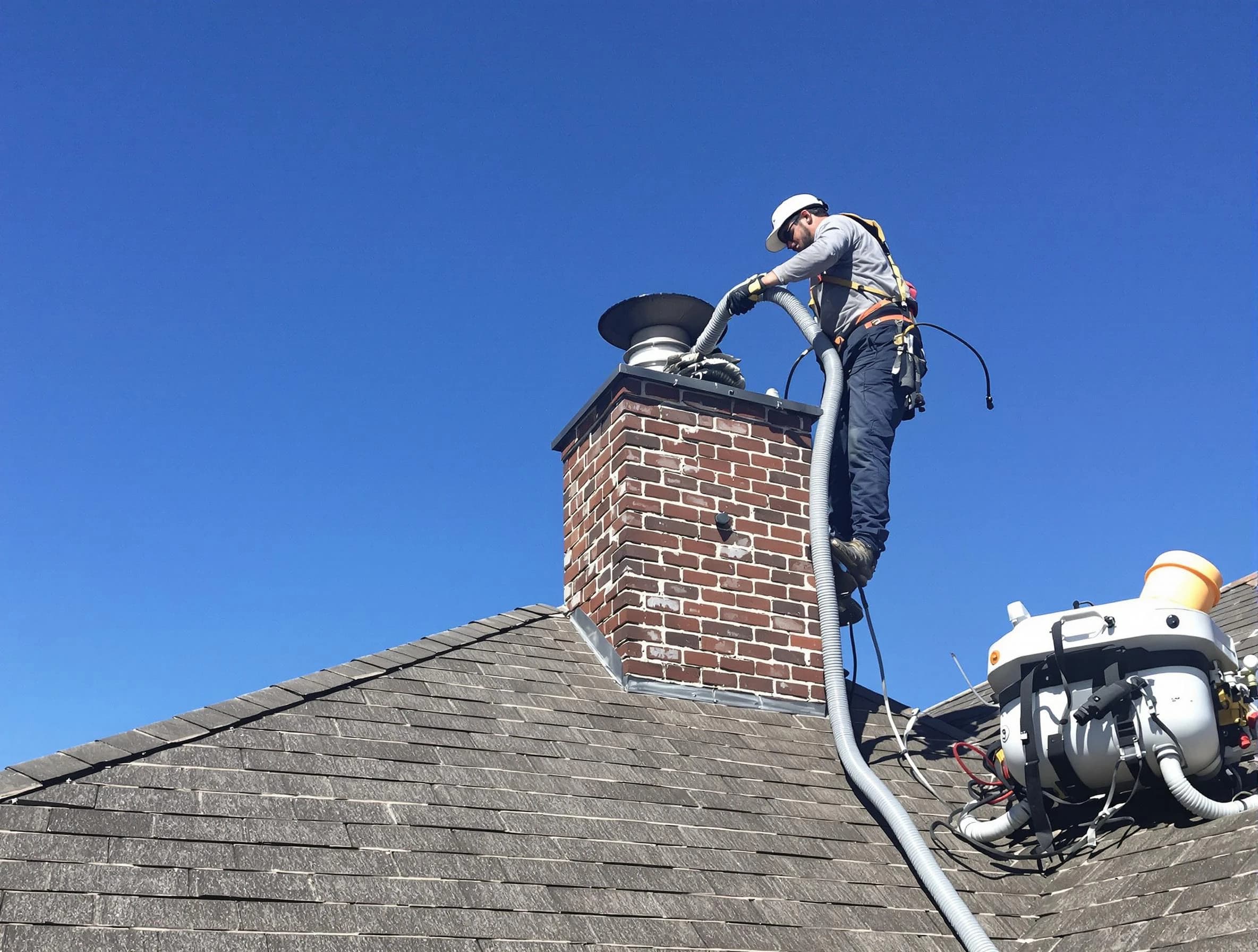 Dedicated Upper St. Clair Chimney Sweep team member cleaning a chimney in Upper St. Clair, PA