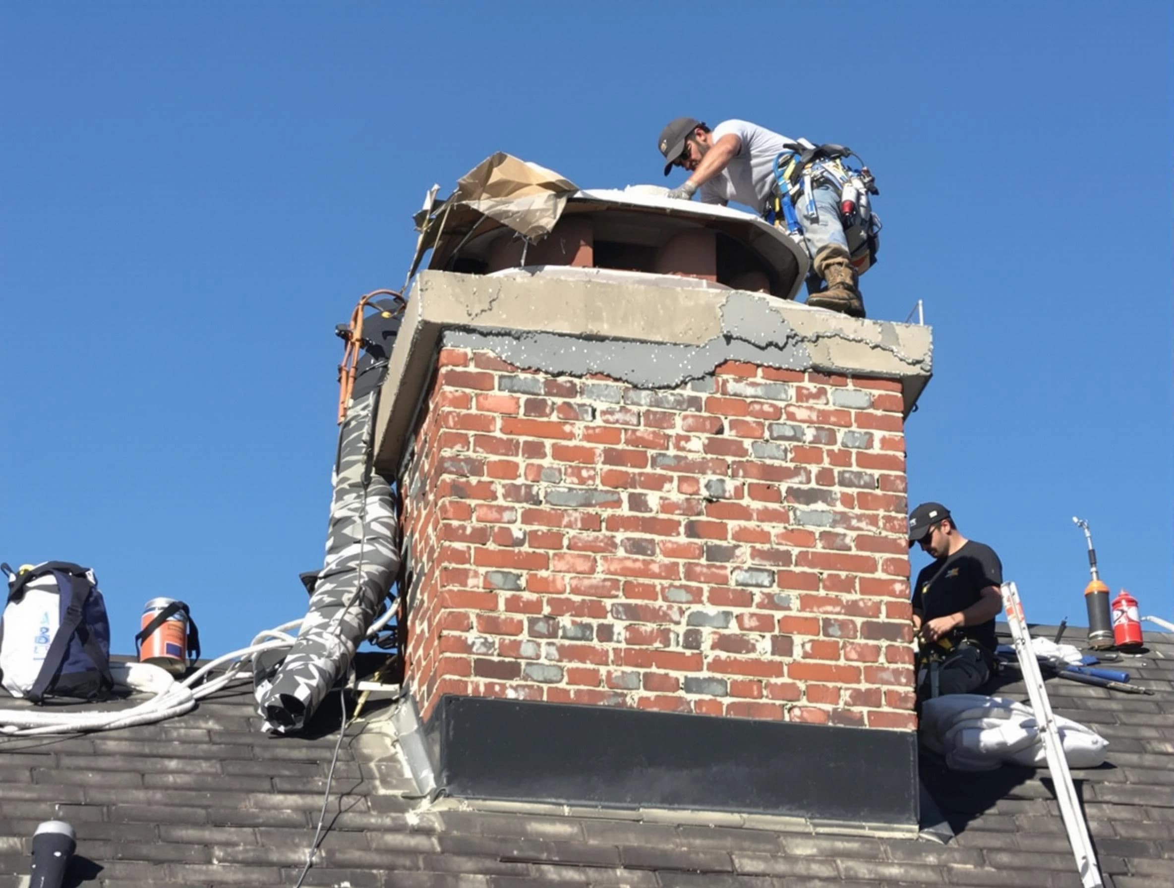 Upper St. Clair Chimney Sweep installing a custom chimney crown in Upper St. Clair, PA