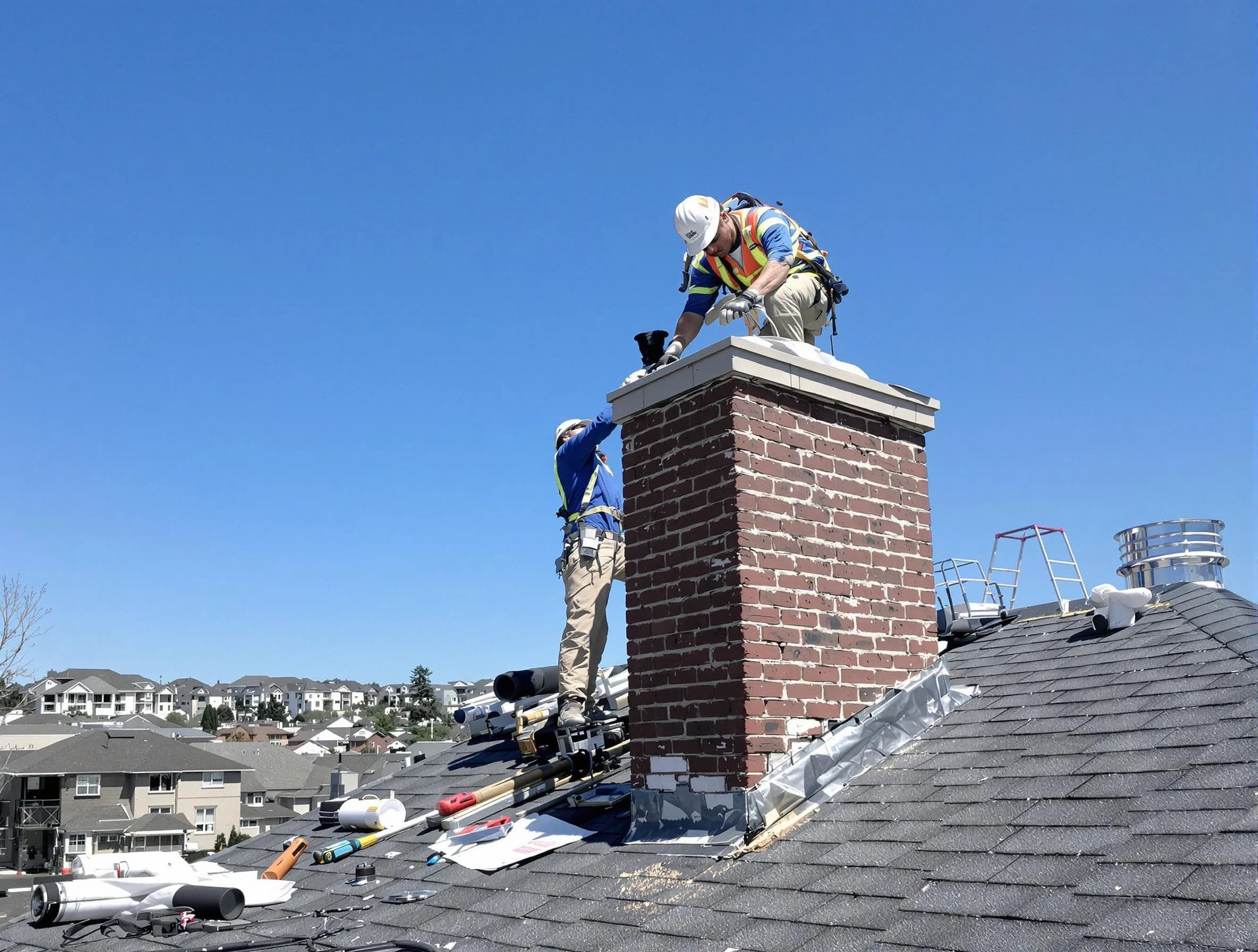 Upper St. Clair Chimney Sweep repairing a chimney crown in Upper St. Clair, PA