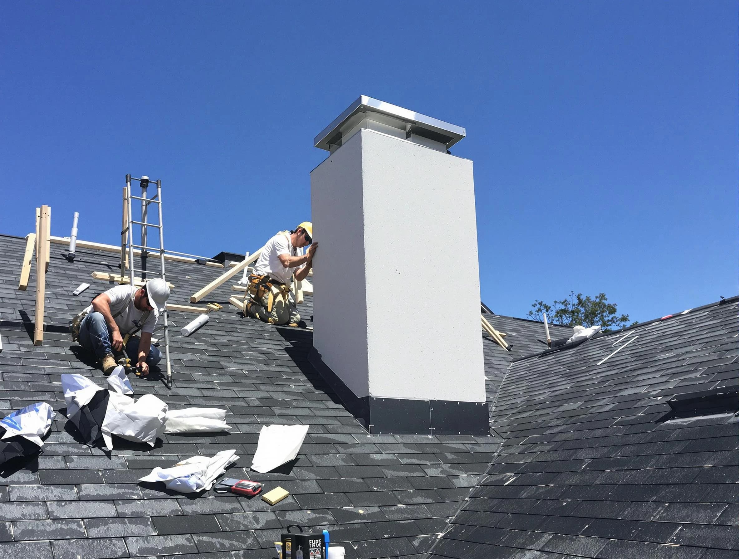 Upper St. Clair Chimney Sweep crew installing a new chimney in Upper St. Clair, PA
