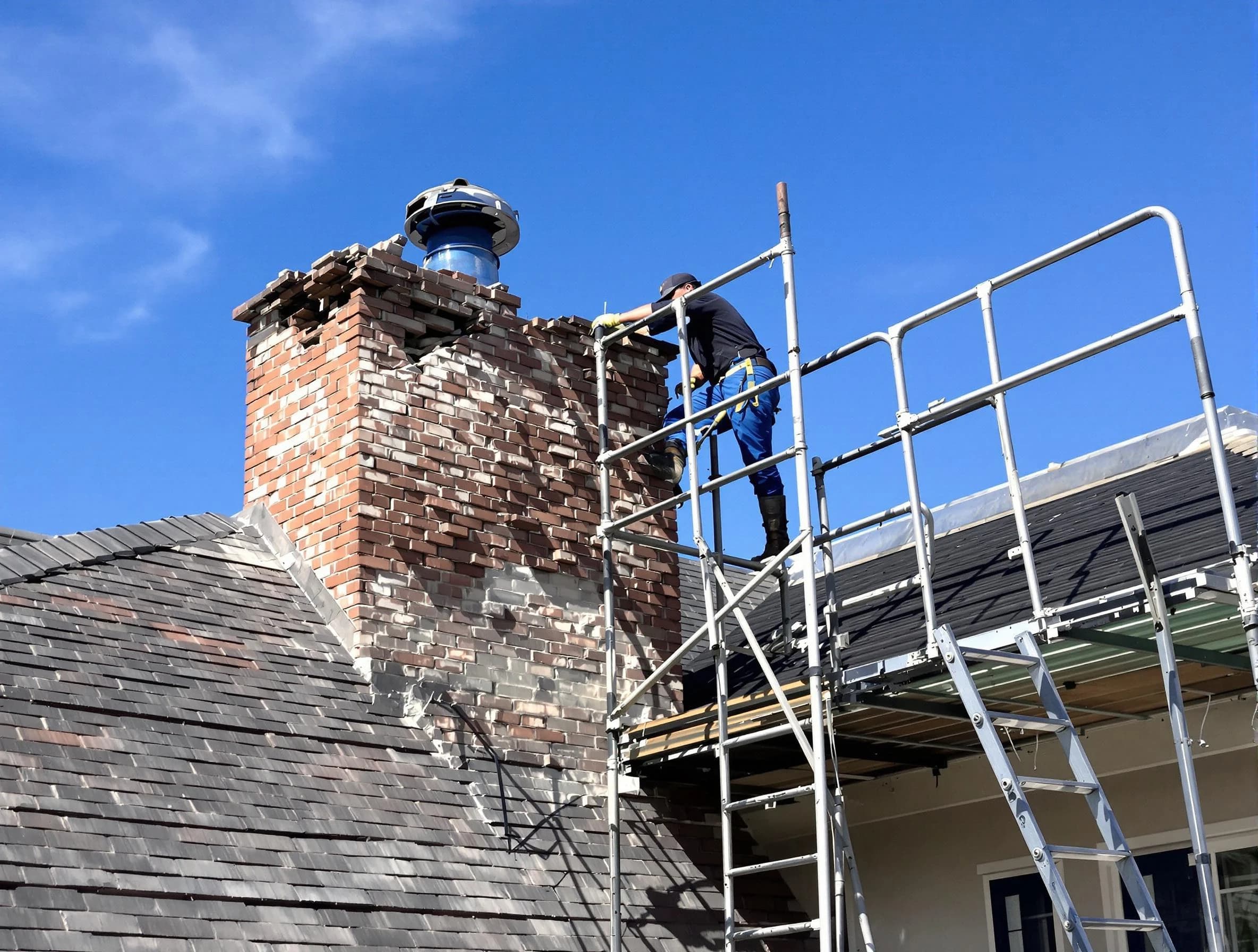 Rebuilding a chimney structure by Upper St. Clair Chimney Sweep in Upper St. Clair, PA