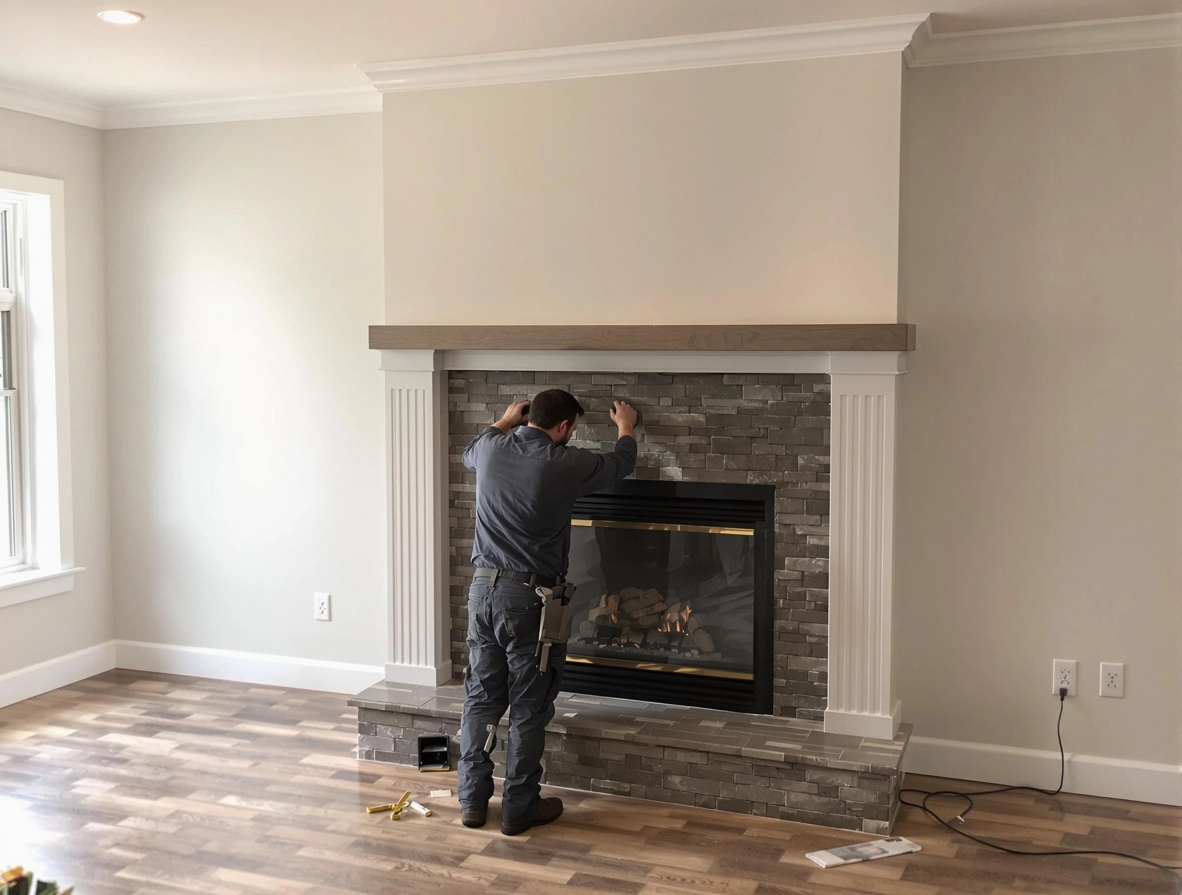 Upper St. Clair Chimney Sweep finishing a custom fireplace install in Upper St. Clair, PA