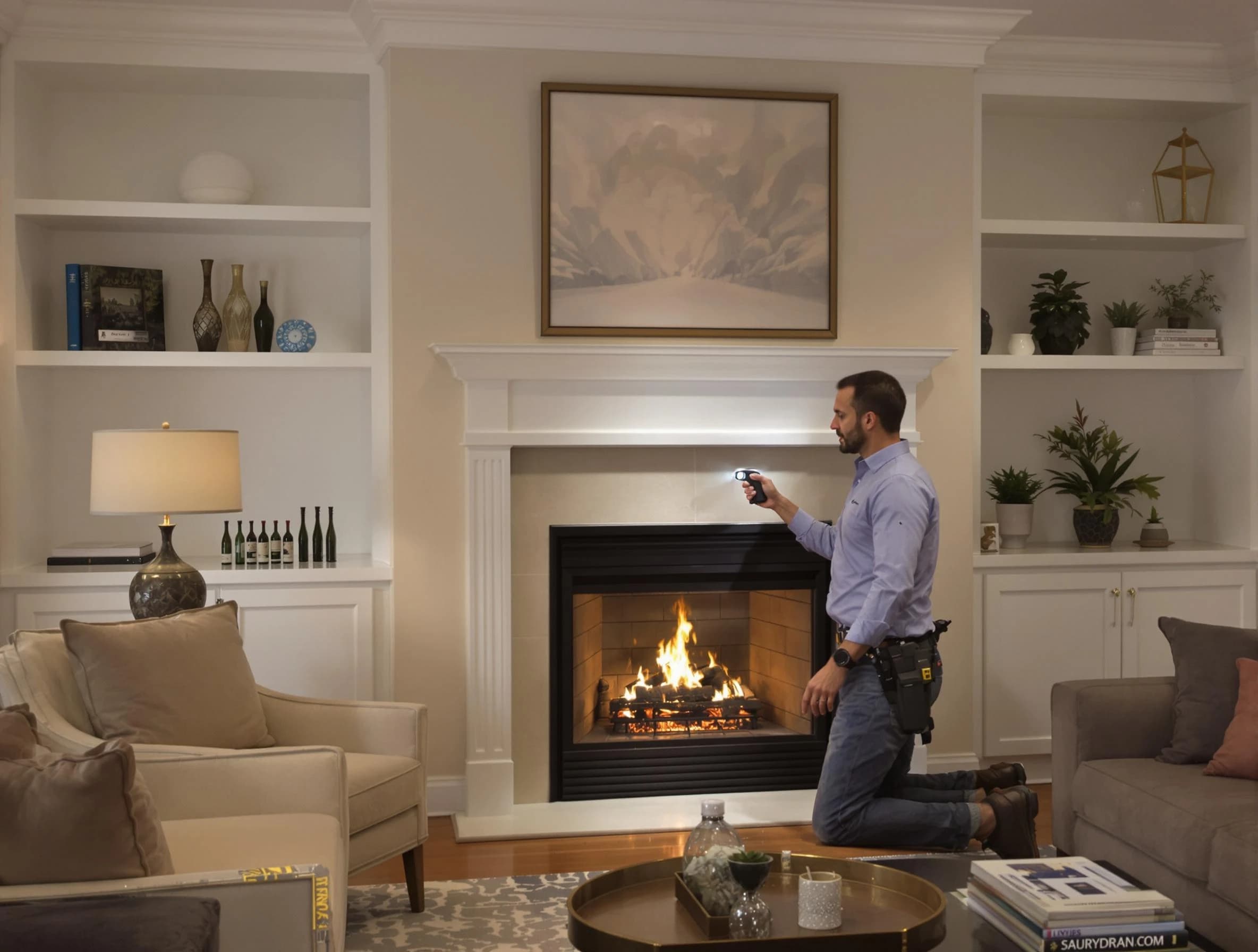 Upper St. Clair Chimney Sweep conducting a fireplace safety inspection in Upper St. Clair, PA