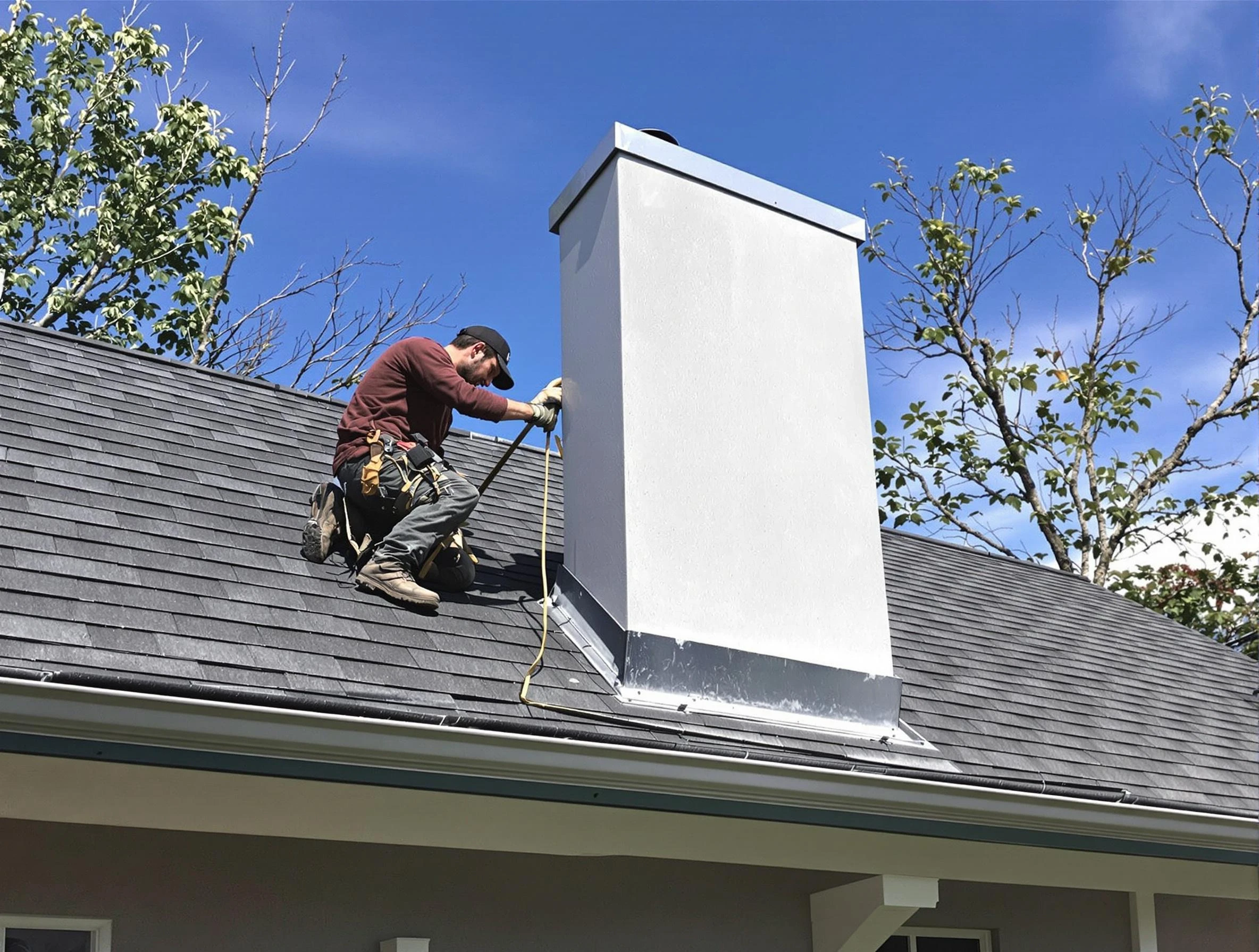 Upper St. Clair Chimney Sweep team member finishing chimney construction in Upper St. Clair, PA
