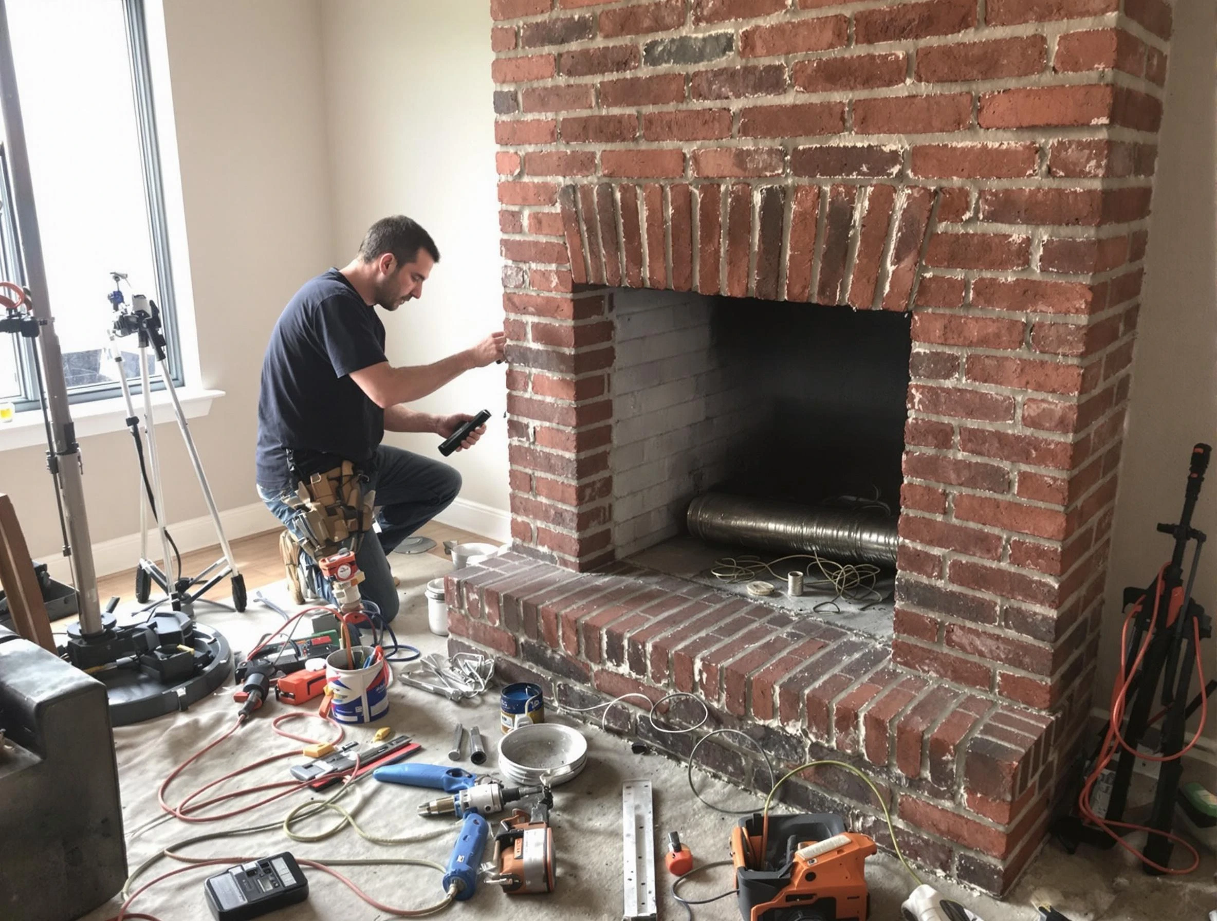 Upper St. Clair Chimney Sweep specialist finalizing chimney liner service in Upper St. Clair, PA