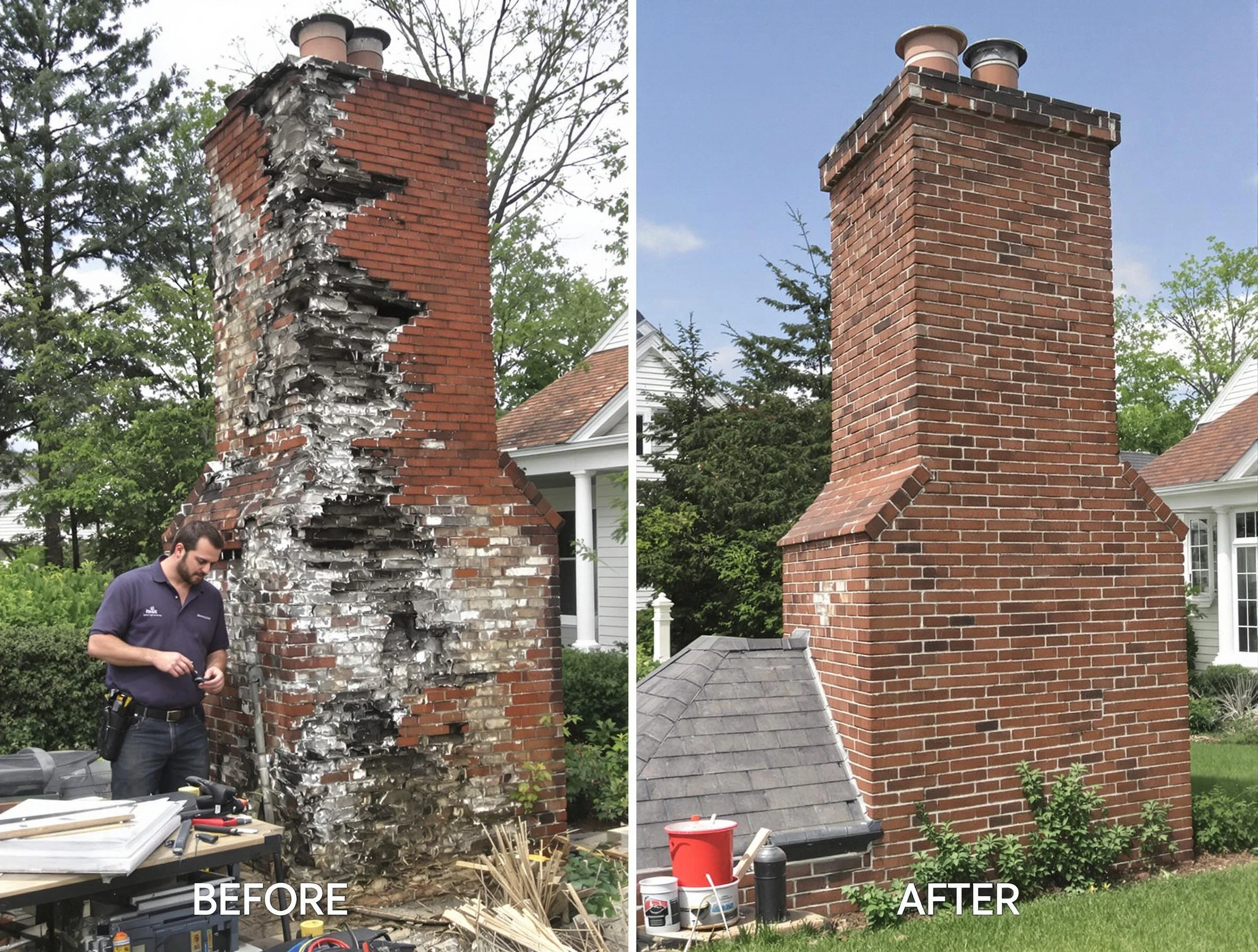 Upper St. Clair Chimney Sweep performing a full chimney restoration in Upper St. Clair, PA